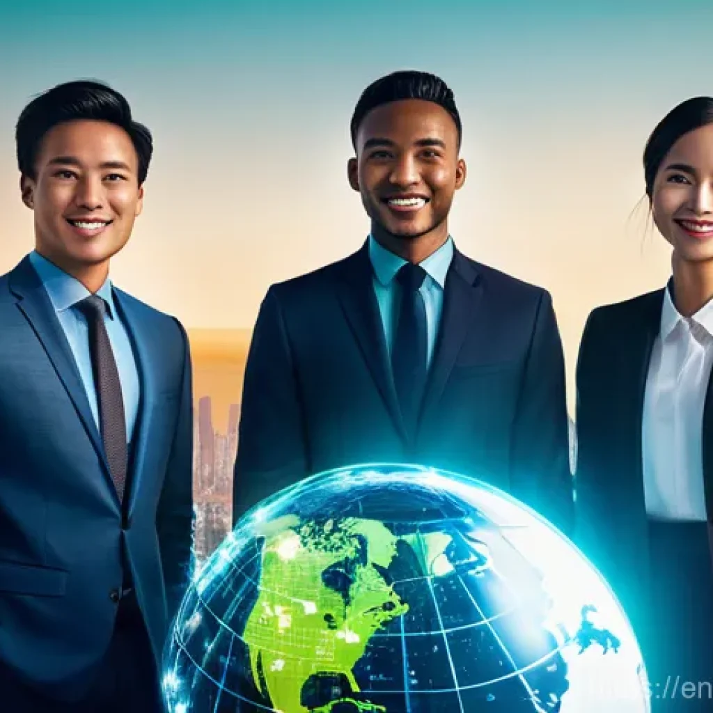 긍정심리학의 활용을 통한 글로벌 인재 육성 - **Prompt:** A diverse group of four young professionals, approximately 25-35 years old, representing...